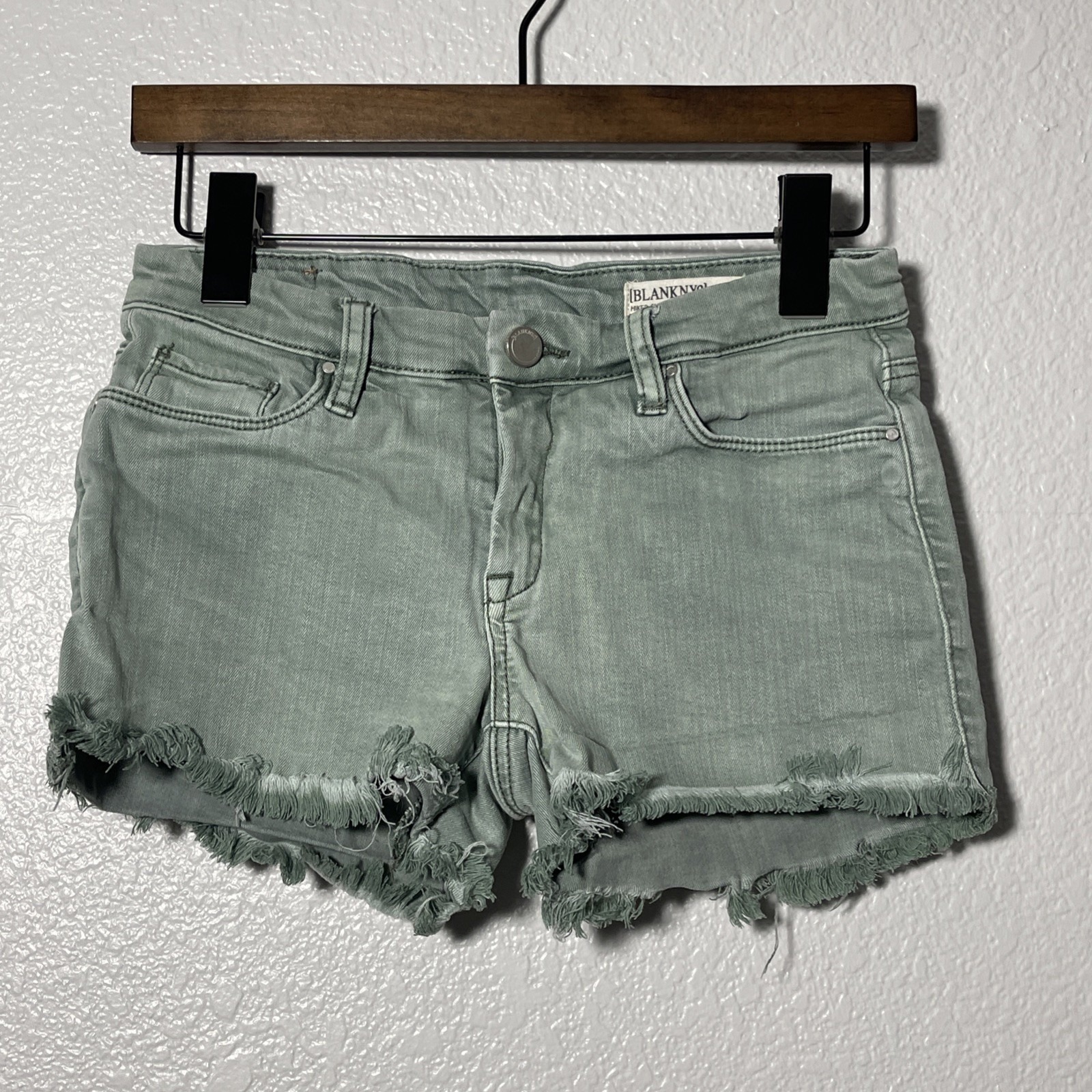 Blank Nyc Light Green Denim Distressed Shorts Cut Off Women's Size 25
